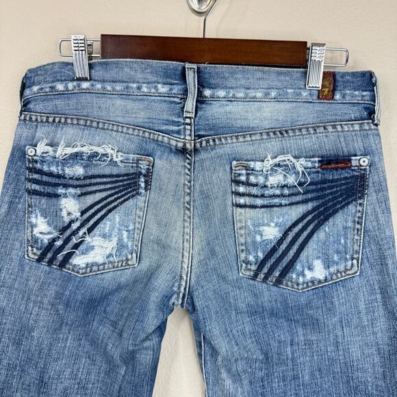 7 For All Mankind DOJO Shorts Long Made  USA Womens 28 Blue Denim Distressed - Picture 5 of 15